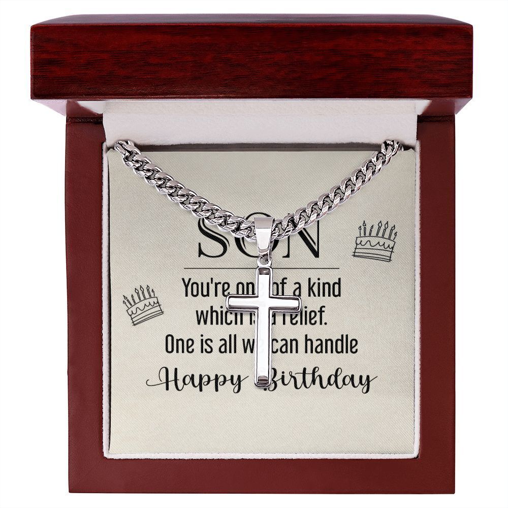 To My Son You're One of a Kind Artisan Cross Cuban Chain Luxury Box